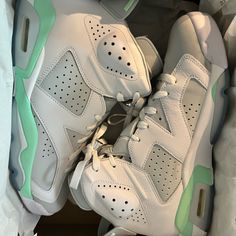 Only Worn 3 Times Like New In Great Condition Mint Green Jordans, Green Jordans, Air Jordan 6 Retro, Jordan 6 Retro, Jordan White, Womens Jordans, Air Jordan 6, Shoes Air, Jordan 6