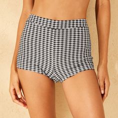 High-rise shortie swim bottom from Wild Fable™ with classic gingham print. Made from nylon-blend fabric with recycled polyester lining and metallic sparkle fibers for a touch of shine. Cheeky cut in thigh length flatters your figure. Four-way-stretch design provides flexible comfort in and out of the water. If you're not satisfied with any Target Owned Brand item, return it within one year with a receipt for an exchange or a refund. Wild Fable™: A look for every story. Swim Skort, High Waisted Swim, Swim Wear, Gingham Print, Swim Suit Bottoms, Cheeky Bikinis, Swim Bottoms, Burning Man, Swimwear Fashion