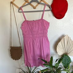 Pink Spaghetti Strap Dress With Adjustable Straps Cami Cotton Sundress For Beach, Cotton Cami Sundress For Beach, Cotton Cami Sundress For Vacation, Summer Cotton Cami Mini Dress, Spring Cotton Cami Sundress, Cotton Cami Dress For Day Out, Casual Cotton Sundress With Spaghetti Straps, Casual Cotton Cami Sundress, Spring Pink Cami Mini Dress