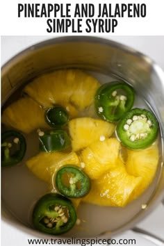 pineapple and jalapeno simple syrup recipe in a pot with peppers, bell peppers, and green peppers