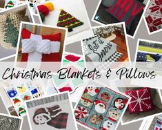 christmas blankets and pillows are featured in this collage