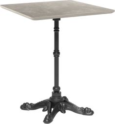 a square table with an iron base