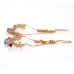 Multi Sapphire Dangle earrings to make a statement with your look. These earrings create a sparkling, luxurious look featuring drop cut gemstone. Lightweight and gorgeous, these are a great bridesmaid, wedding or christmas gift for anyone on your list. If you love to gravitate towards unique styles, this piece of jewelry is perfect for you.  PRODUCT DETAILS :-  > Material - 18K Solid Yellow Gold > Gemstone - Multi Sapphire  > Gemstone Weight - 13.96 ct > Gemstone Shape - Drop > Gemstone Size - 5 Earrings To Make, Multi Sapphire, Bridesmaid Wedding, Beaded Dangle Earrings, Unique Styles, Sapphire Gemstone, Beaded Dangles, Solid Yellow, Unique Style