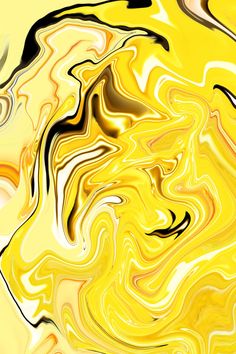 an abstract yellow background with black and white swirls on it's surface, as well as the colors in the image