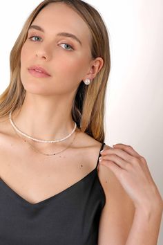 PRODUCT DESCRIPTION Stacked jewellery is going nowhere, fast. Let Kasey Double Layered Pearl Necklace do the hard work for you. This is an exceptionally unique piece as no two freshwater pearls are the same. This choker features tiny freshwater pearls traditionally strung, with a layer of long-lasting 14k Gold-filled chain. They come together to look both effortless and perfected at the same time. You are fine to shower in our gold-filled jewelry. Get it wet, and wear it for life! High Quality P Going Nowhere, Shine Jewelry, Layered Pearl Necklace, Stacked Jewelry, Freshwater Cultured Pearls, Pearl Stud Earrings, Polish Jewelry, Gold Filled Jewelry, Pearl Studs