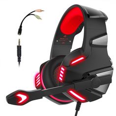 a pair of gaming headset with red lights