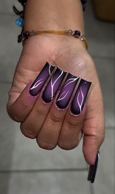 Purple Acrylic Nails, Graduation Nails, Black Acrylic Nails, Airbrush Nails, Grunge Nails, French Tip Acrylic Nails, Long Square Acrylic Nails