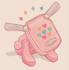 a drawing of a pink toy with hearts on it's back and two handles