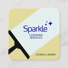 a square white and yellow business card with sparkle cleaning services on the front in black lettering