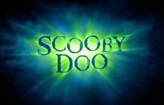 the words scooby doo are lit up in blue and green