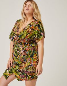 Curve Tropical Twist Dress Plus Size Dresses -2020AVE V-neck Leaf Print Dress For Beach, V-neck Leaf Print Dress For The Beach, Black V-neck Tropical Dress, V-neck Leaf Print Beach Dress, Tropical V-neck Dress With Vibrant Print, V-neck Tropical Dress With Vibrant Print, Summer Mini Dress With Tropical Print V-neck, Summer Tropical Print V-neck Mini Dress, Multicolor Tropical Print V-neck Dress