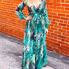 Channel Your Inner J. Lo With This Stunning Chiffon Maxi Dress. Features A Tie Belt At Waist And Side Slits. Lightweight And Stunning On. Runs True To Size. Model Is Size 3 Wearing A Small. * All Sales Final Maxi Length Chiffon Dress For Brunch, Green Chiffon Long Sleeve Maxi Dress, Chiffon Maxi Dress For Brunch, Brunch Chiffon Maxi Dress, Summer Maxi Length Chiffon Dress For Brunch, Green Maxi Chiffon Dress For Beach, Long Sleeve Chiffon Beach Dress, Green Chiffon Casual Maxi Dress, Green Chiffon Maxi Dress For Vacation