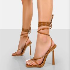 No Offers. Lacey Features A Square Toe With A Lace Up Ankle Design. These Heeled Sandals Are Perfect For Your Weekend Plans. Size: Uk8/Us10/Eu41 (Runs Small, Like A 9 Or 9.5 If You Have Medium Width Feet) Color: Tan/Chestnut Brown Heel Height: 4.5" Fabric Composition: Synthetic. Manmade Pu. Brown Ankle Tie Sandals With Wrapped Heel, Brown Lace-up Heels With Wrapped Heel, Fitted Brown Heels With Ankle Strap, Brown Fitted Ankle Strap Heels, Brown Wrapped Heel Lace-up Sandals, Brown Lace-up Sandals With Wrapped Heel, Trendy Brown Fitted Sandals, Brown Heels With Wrapped Heel And Fitted Design, Brown Heels With Wrapped Heel