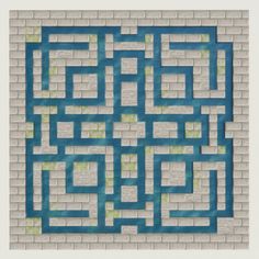 a blue maze on a brick wall