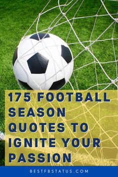 a soccer ball and net with the words 17 football season quotes to igne your passion