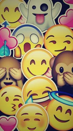 a bunch of emoticions with faces and hearts