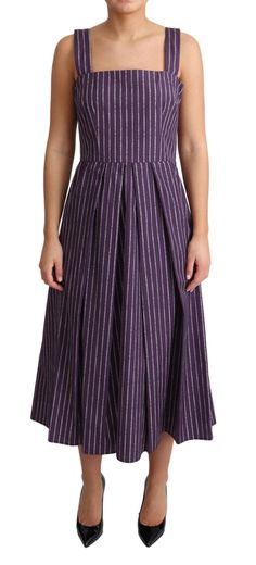 Dolce & Gabbana Purple Striped Cotton A-Line Stretch Dress Gabbana Dress, Dolce Gabbana Dress, Iconic Logo, Dolce E Gabbana, Fashion Today, Stretch Dress, Dolce & Gabbana, Sophisticated Style, Striped Dress