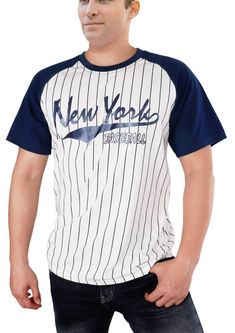 PRICES MAY VARY. Classic navy rib crew neckline Screen print graphics printed at front for sporty look. Short sleeves Colorblocked raglan sleeves Pinstripe printed at front and back. Features eye-catching graphics and a stylish v-neck, perfect for building up a wardrobe essentials. Features bold the city and baseball graphics, so no one will be able to question where your allegiance lies every time you rock this sweet gear. Plus, the striking city name and cage style, making it perfect as baseba Baseball Graphics, Look Short, Baseball Fan, Raglan Tee, You Rock, Sporty Look, Screen Print, Raglan Sleeve, Crew Neckline