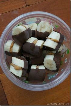 chocolate covered banana slices on top of each other