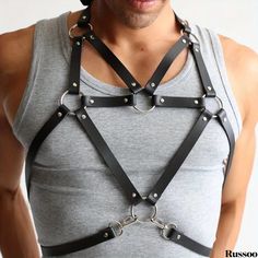 Russoo - Adjustable Leather Mens Body Chest Belt with Buckle - Stylish Clubwear Accessory for Rave, Punk, and Costume Enthusiasts Black Punk Harness For Festival, Black Punk Style Festival Harness, Edgy Black Harness For Festivals, Adjustable Black Edgy Harness, Black Strapped Harness For Cosplay, Black Edgy Harness For Cosplay, Edgy Black Adjustable Harness, Edgy Black Strapped Harness, Chest Belt