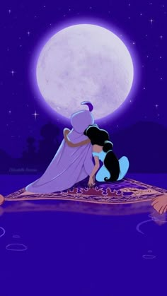 the princess and the frog are kissing in front of the moon