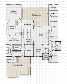 the floor plan for a house with three bedroom and two bathrooms, including an attached garage