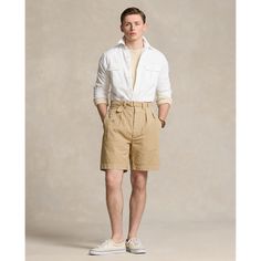 Inspired by vintage aviator pants these shorts feature a relaxed fit a longer rise and a slightly shorter inseam. While they are updated with lightweight yet structured cotton canvas they are developed with details—like a buckled belt—that nod to its original surplus roots. Short Outfits, Cotton Canvas, Ralph Lauren, Relaxed Fit, Mens Outfits, Canvas, Pants, Clothes, Trousers