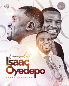 two men are smiling in front of a happy birthday card with the caption'happy birthday lasac oyedepo '