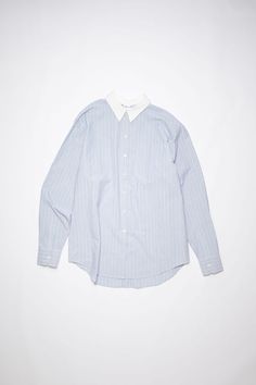 Acne Studios - Striped cotton shirt - Blue/white White Button-up Shirt With Striped Cuffs, Classic Shirt With Striped Collar For Daywear, Blue Shirt With Striped Collar For Daywear, White Collared Shirt With Contrast Stripes, Classic Collared Shirt With Contrast Stripes, Striped Collared Shirt With Placket, Collared Shirt With Contrast Stripes For Work, Relaxed Fit Collared Shirt With Contrast Stripes, Relaxed Fit Shirt With Striped Collar For Workwear