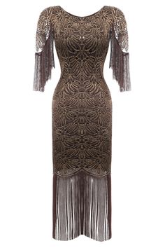 Great gatsby dresses with authentic retro style, your favorite flapper dresses are right here! Find stunning 1920s dresses with all kinds of retro fashion here, you won't be disappointed. Free shipping on orders over $90 and 14-day unconditional return. Vintage Beaded Fringe Flapper Dress, Elegant Embroidered Brown Dress, Elegant Brown Embroidered Dress, Elegant Fitted Flapper Dress With Tassels, Vintage Fringe Flapper Dress, Elegant Beaded Fringe Flapper Dress For Formal Occasions, Elegant Formal Flapper Dress With Beaded Fringe, Elegant Evening Flapper Dress With Tassels, Vintage Cocktail Flapper Dress With Beaded Fringe