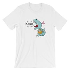 "This funny Bunnysaurus Shirt shows a cute T-Rex with Easter bunny costume and Easter bunny ears thinking \"RAWR I'm an Eggcelent Eggspert Egg Hunter\". If you love dinosaurs, Easter eggs and Easter bunnies, you deserve this dinosaur Easter Shirt. Cute Easter Dinosaur Shirt makes a great Easter gift for women, men, boys, girls, kids, toddlers, teens and any dinosaur lover. Get your T-Rex Easter Tee Shirt to complete your collection of dinosaur themed Easter items or as Easter basket stuffer. Thi Funny Cotton Top With Dinosaur Print, Womens Dinosaur Shirt, Easter Tee Shirt, Dinosaur Print Short Sleeve T-shirt For Birthday, Easter Bunny Costume, Cute T Rex, Fun Short Sleeve Dinosaur Print T-shirt, Easter Tees, Funny Dinosaur Print Short Sleeve T-shirt