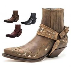 Category:Boots; Upper Materials:Leather; Embellishment:Splicing; Season:Fall,Spring; Gender:Women,Men's; Size Suggestion:standard size, select your usual size; Activity:Walking; Toe Shape:Round Toe; Style:Casual; Boot Shaft:Booties / Ankle Boots; Outsole Materials:Rubber; Occasion:Daily; Closure Type:Loafer; Function:Comfortable; Pattern:Solid Colored; Listing Date:09/21/2023; 2024 Trends:Biker boots,Cowboy Boots,Dress Shoes,Retro; Foot Length:null; Foot Width:null; Size chart date source:Provid Western Chelsea Boots With Pointed Toe For Fall, Western Pointed Toe Chelsea Boots For Fall, Western Chelsea Ankle Boots For Fall, Western Snip Toe Booties For Fall, Western Style Chelsea Ankle Boots For Fall, Fall Western Ankle-high Chelsea Boots, Winter Outdoor Moto Boots With Snip Toe, Western Style Moto Boots For Winter Outdoor, Western Ankle-high Chelsea Boots For Winter