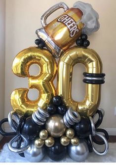 the balloon is shaped like an 80th birthday cake