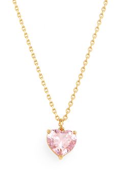 A green cubic zirconia heart inspired by May's emerald birthstone centers this pendant necklace with love. 16" length; 3" extender; 1/4"W x 1/4"L pendant Goldtone plate/cubic zirconia Imported Pink Heart Necklace For Gift, A Necklace, Pink Necklaces, Pink Necklace Jewelry, Pink Gold Heart Pendant Necklace Gift, Pink Heart Pendant Jewelry, Cute Necklaces, Cute Pink Heart-shaped Necklace, Cheap Pink Heart-shaped Necklace