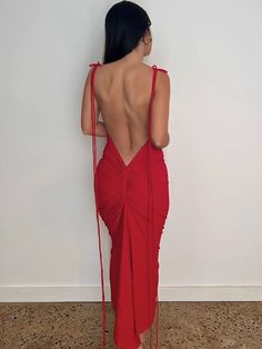 Uveng 2022 Summer Sleeveless Backless Bodycon Maxi Dress Women Elegant Club Sexy Spaghetti Strap Long Dresses Party Fashion Red Sleeveless Backless Dress With Tie Back, Red Sleeveless Tie-back Backless Dress, Red Backless Dress With Ruched Back, Red Sleeveless Backless Dress, Red Backless Dress With Tie Back, Red Sleeveless Backless Dress With Back Opening, Red Dress With Tie And Strappy Back, Backless Ruched Maxi Dress For Gala, Red Fitted Backless Dress With Tie Back