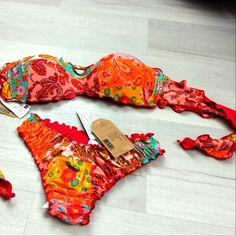 Nwt Two Pieces Bikini By Calzedonia Beachware. Beautiful Colors. Never Worn. Medium. Bohemian Swimwear For Beach Season Holiday, Bohemian Swimwear For Holiday, Multicolor Swimwear For Holiday And Summer, Bohemian Orange Swimwear For Pool, Multicolor Holiday Swimwear For Summer, Multicolor Swimwear For Vacation, Multicolor Swimwear For Holiday Vacation, Red Swimwear For Pool Vacation, Red Fitted Swimwear For Beach