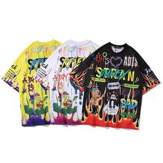 T Shirt Cartoon, Cartoon Graffiti, Mens Tshirts Fashion, Graffiti Cartoons, Summer Streetwear, Hip Hop Style, Graffiti Prints, Ali Express, Streetwear Y2k