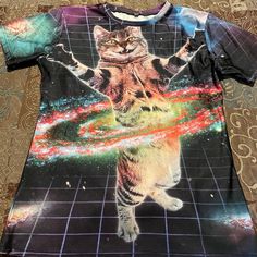 Crazy Solar Cat. Size M. Brand New Fitted Purple Tops With Sublimation Print, Cat Tshirt, Purple Black, Purple And Black, Solar, Tops & Tees, Womens Tops, Size Medium, Brand New