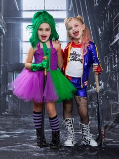 Let's put a smile on that little face with our Joker-inspired Halloween tutu dress. The stretchy, tulle design mimics the green and purple suit worn by the Clown Prince of Crime. Why so serious? It's only the cutest Joker costume you've ever seen! Grab it for your puddin' while you still can! Buttery-soft fabric built to last for all-day comfort Hand-tailored details, lined interior for extra comfort Perfect for Halloween, parades, pageants, parties, pretend play, and trick-or-treating Halter st Halloween Costumes For 8 Year Girl, Girls Joker Costume, Kid Costumes For Halloween, Joker Costume Girl, Girls Halloween Costumes For Kids, Kids Joker Costume, Halloween Costumes For Children, Kid Halloween Costumes, Halloween Tutu Costumes