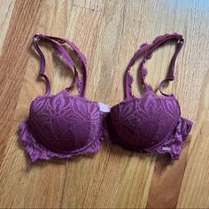 Beautiful Lace Bra Maroon/Pink Color Brand New Condition Worn Maybe Once Beautiful Strap Design Push-Up Cute Bras, Sleep Wear, Bra Panty, Victoria Secret Bras, Strap Design, Bra Set, Lace Bra, Women Lingerie, Women's Intimates