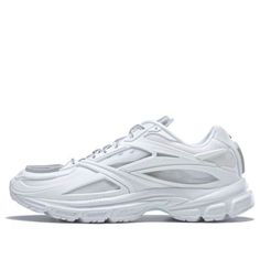 White Reflective Sneakers For Sports, White Sneakers With Reflective Details For Sports, White Athleisure Sneakers With Reflective Details, Athletic Fit White Moisture-wicking Sneakers, Casual White Sneakers With Reflective Details, White Athletic Fit Running Shoes For Streetwear, Casual White Moisture-wicking Running Shoes, Urban White Sneakers With Reflective Details, Reebok Premier Road Modern