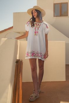 Bonita Mini Dress Summer Knee-length Short Sleeve Dress For Vacation, Knee-length Summer Short Sleeve Dress For Vacation, Knee-length Summer Dress For Vacation, Summer Cotton Short Sleeve Mini Dress, Summer Floral Print Mini Embroidered Dress, Embroidered Mini Dress For Vacation, Floral Embroidered Mini Dress For Summer, Summer Floral Printed Knee-length Embroidered Dress, Summer Floral Embroidery Mini Dress