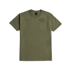 Huf Chop Shop Pocket Short Sleeves T-Shirt Olive TS01938 - APLAZE Printed Artwork, Woven Label, Pocket Tshirt, Fashion Story, Pocket Tee, Season Colors, Shorts With Pockets, Daily Fashion, Chest Pocket