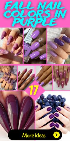 Fall nail colors purple are a great choice for black women who want to express their style and embrace the season's trends. From deep and rich plum to soft and delicate lilac, these nail colors add a touch of sophistication to your manicure. Whether you prefer short, almond, or square nails, purple hues will complement your skin tone beautifully. Explore different nail shapes and finishes to find the best fall nail colors that make you feel confident and stylish. Nail Color Purple, Fall Purple Nails, Cookies Nails, Fall Nails Purple, Purple Winter Nails, Purple Nail Ideas, Nail Colors 2023, Orchid Nails, January Nail Designs