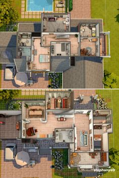 two views of a house from above and below