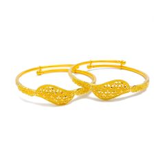 Shiny Netted Leaf 22k Gold Adjustable Baby Bangle Pair Yellow Gold Filigree Bangle, Yellow Gold Filigree Round Bangle, Adjustable Yellow Gold Hoop Bangle, Adjustable Hoop Bangle In Yellow Gold, Adjustable Yellow Gold Bangle, Adjustable 22k Yellow Gold Bangle, Adjustable Yellow Gold 22k Bangle, 22k Gold Filigree Bangle In Yellow Gold, 22k Yellow Gold Filigree Bangle