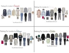 four pictures showing different types of clothes and shoes for women in london, london & london