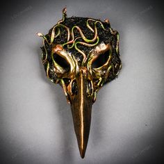 This Is A Medusa Snake Skull Raven Long Nose Mask Is A Beautiful Masquerade Mask In Gold Green Forest Theme For Your Unique Halloween Costume, Masquerade Party Or Special Event. It Comfortably Cover Your Full Face And Secure With An Elastic Strap On The Back. While Not Using It, It Can Be Display On The Wall. The Mask Also Allow You To Paint In Different Color Or Add Different Element To In For A Special And Unique Look. 100% Brand New Condition Modern Gold Green Deep Forest Theme Style Mask Cre Woodland Masquerade, Bird Masquerade Mask, Hare Mask, Medusa Mask, Snake Mask, Masquerade Couple, Masquarade Mask, Medusa Snake, Mens Masquerade Mask