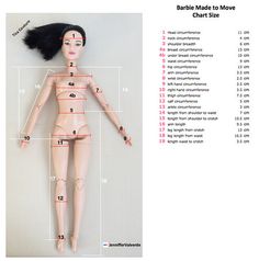 an image of a doll with measurements for it's body and head in the shape of a barbie