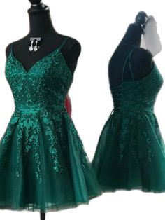 Green Formal Mini Dress For Prom, Green Formal Mini Dress For Prom Season, Dark Green Formal Dress For Prom Season, Dark Green Dress For Wedding And Prom Season, Green Mini Dress For Wedding And Prom Season, Prom Dresses Emerald Green, Prom Dresses Emerald, Prom Dress Short Lace, Dresses Emerald Green